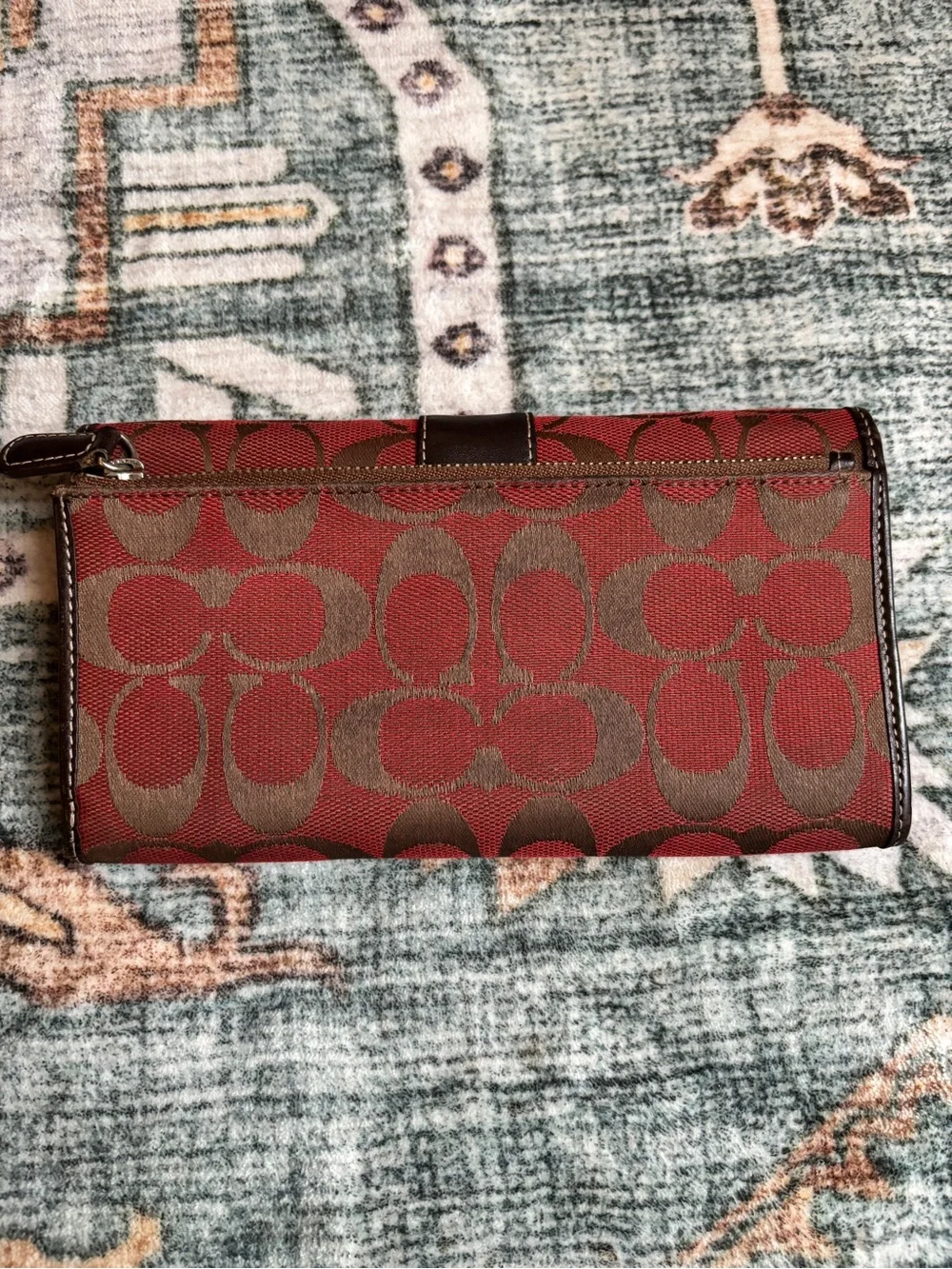 Coach Red and Brown Signature Canvas envelope Wallet